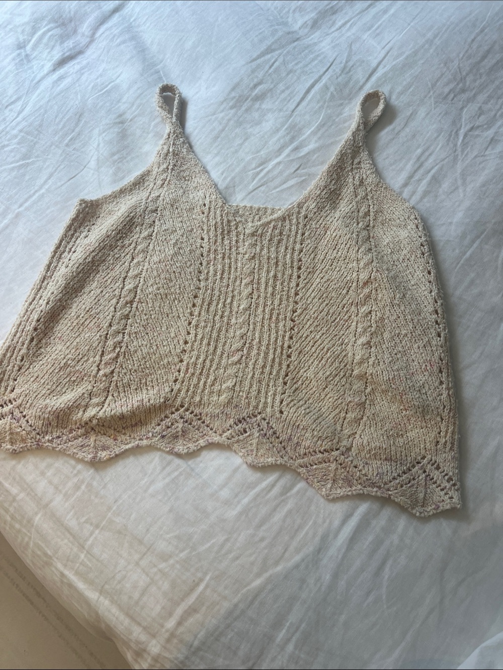 Anthropologie Beige Knit Lace-Trim Camisole
